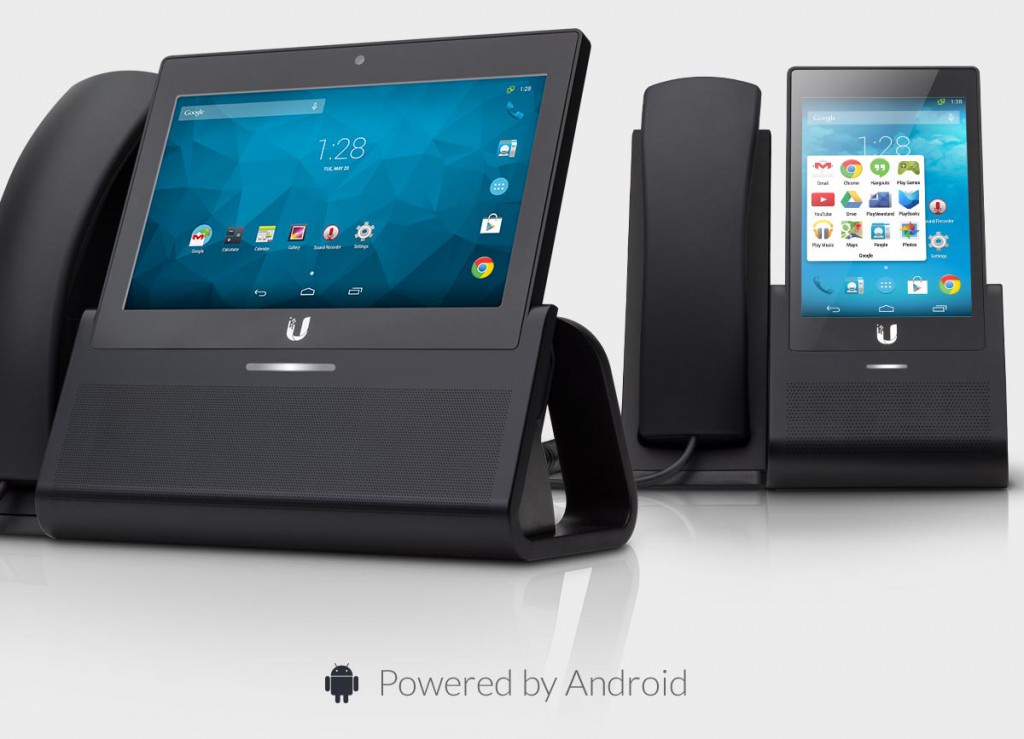 The UniFi® VoIP Phone is part of the UniFi Enterprise System. The base model includes a 5" touchscreen* powered by Android™. The PRO model also includes Bluetooth support, Wi-Fi capability, and a video camera.